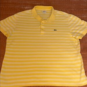 Lacoste Yellow and White Striped Polo Shirt sz6 mens